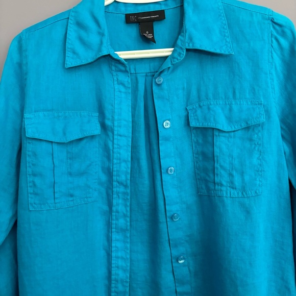 INC International Concepts Size 0 Blue Linen Long Sleeve Button Down - Picture 9 of 13